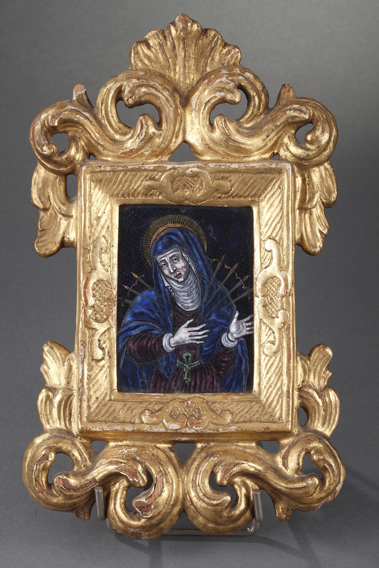 17th century Limoges enamelled  plaque, Virgin of pain